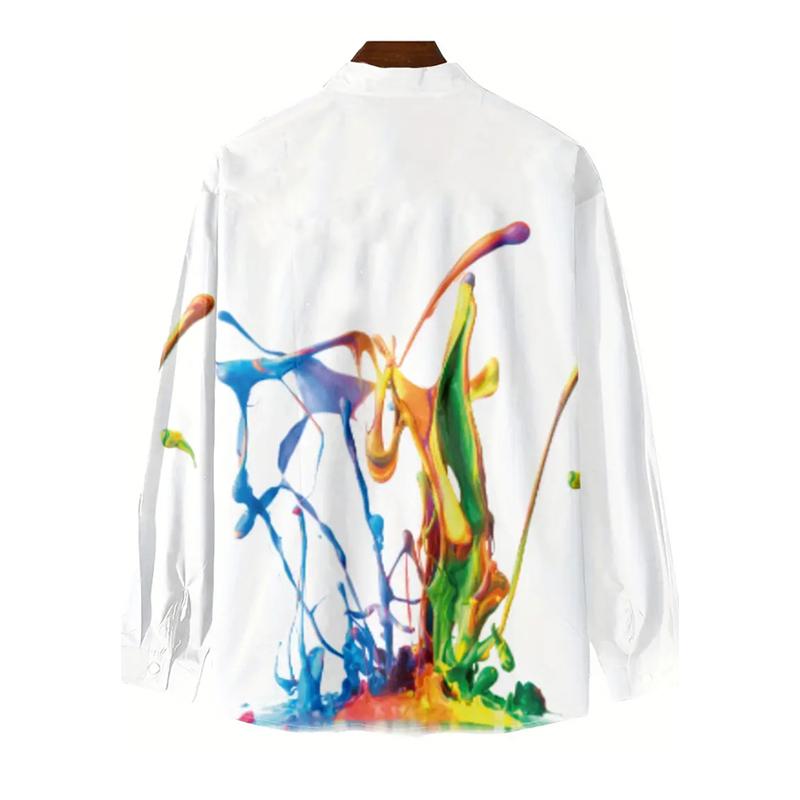 Chemise à manches longues à imprimé boutonné et col montant pour homme 19890785X