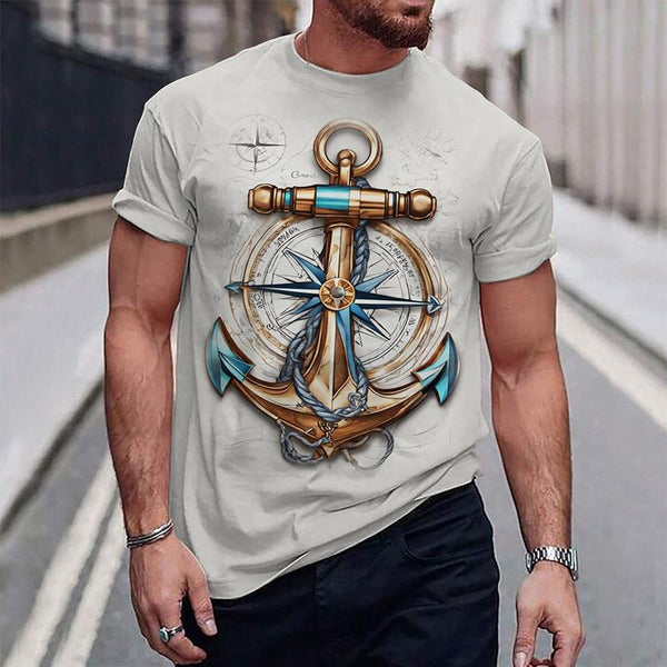 Men's Casual Cartoon Anchor Round Neck Short Sleeve T-Shirt 38424718TO