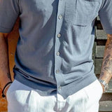 Men's Solid Color Suit Collar Knitted Short-sleeved Shirt 55361680X