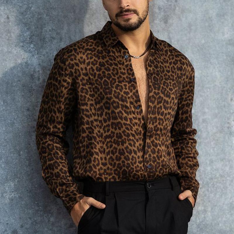 Men's Vintage Leopard Print Long Sleeve Shirt 05110487U