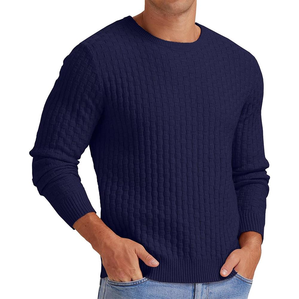 Men's Waffle Solid Color Crew Neck Pullover Knit Sweater 18707329X