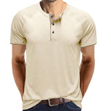 Men's Casual Contrasting Henley Collar Short Sleeve T-Shirt 80969924M