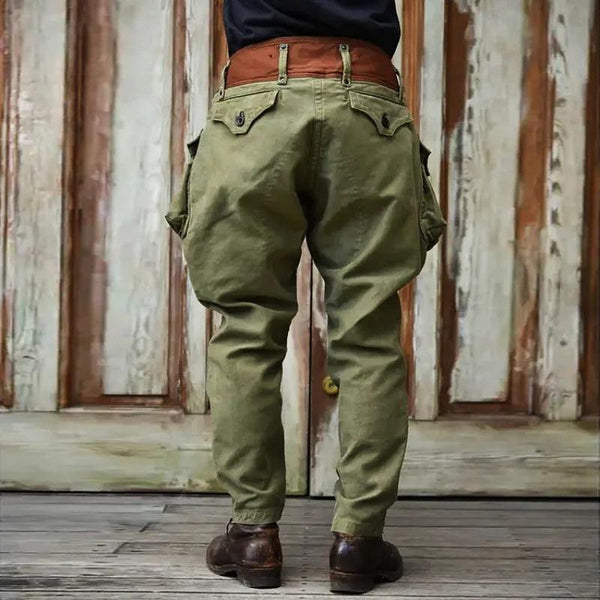 Men's Retro Solid Color Multi-Pocket Loose Cargo Pants 91271337Y