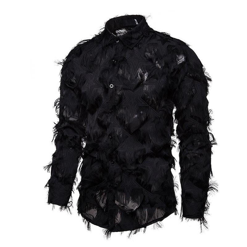 Men's Vintage Handmade 3D Feather Lapel Long-Sleeved Shirt 88639530M