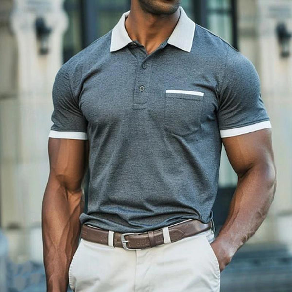 Men's Casual Contrast Pocket Lapel Short Sleeve Slim Fit Polo Shirt 80747458M