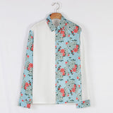 Men's Floral Stitching Lapel Long Sleeve Romantic Casual Shirt 36829251Z