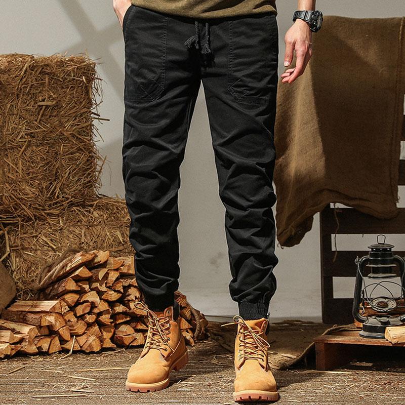 Men's Casual Cotton Loose Elastic Waist Multi Pocket Cargo Pants 14871078M