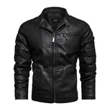 Men's Vintage Stand Collar Splicing Plush Zipper Slim Fit Motorcycle Leather Jacket 82254708M