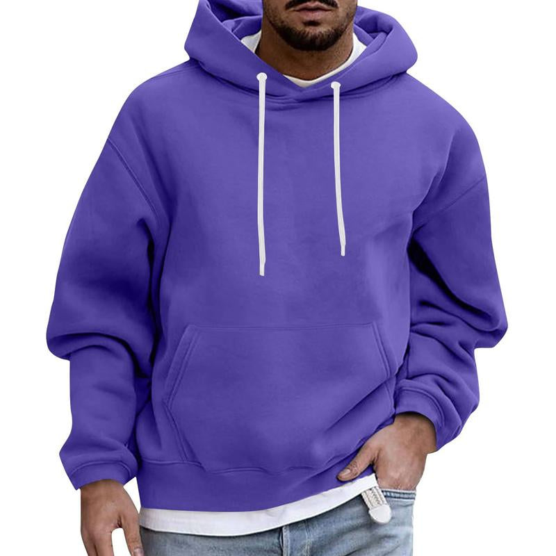 Men's Solid Color Loose Casual Fleece Pocket Hoodie 51863163X