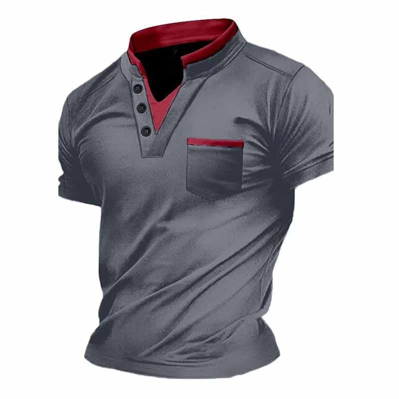Men's Color Matching V-neck Casual Short-sleeved T-shirt 62184220X