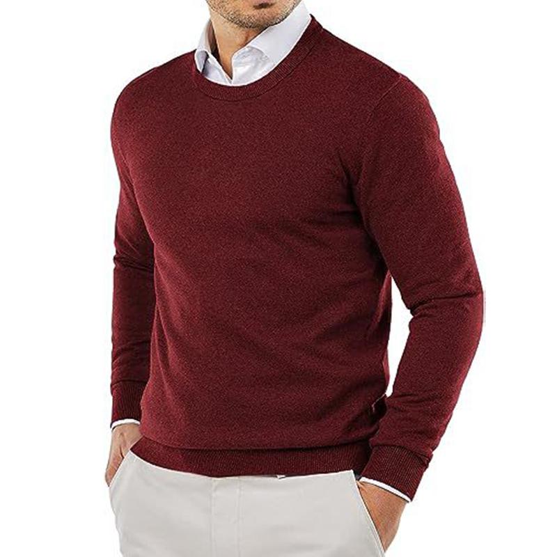 Men's Casual Solid Color Round Neck Knitted Pullover Sweater 60940040M