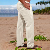Men's Linen Drawstring Stretch Straight Outdoor Pants 07472177X