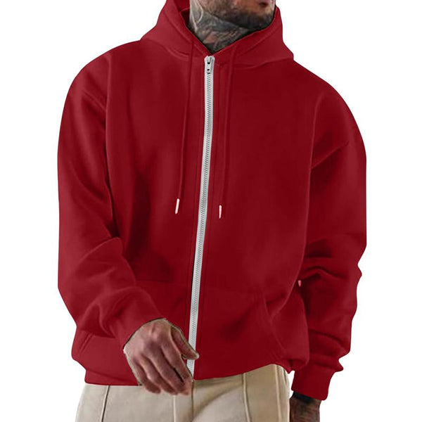 Men's Solid Color Loose Fleece Zip Pocket Hoodie 82011586X