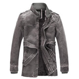 Men's Mid-length Stand Collar PU Leather Plus Fleece Coat 66364252U