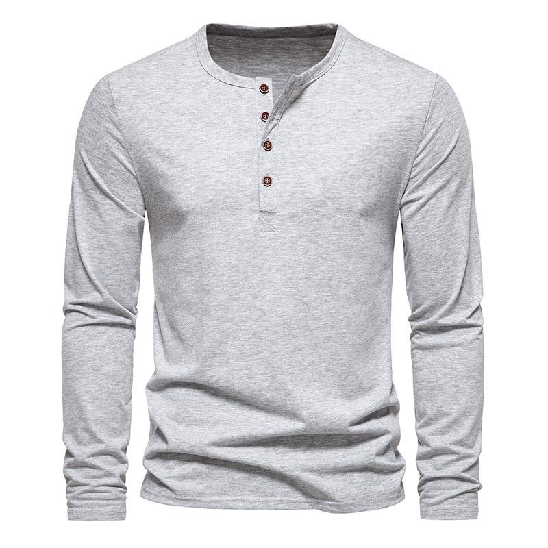T-shirt décontracté à manches longues et col Henley uni pour hommes 52904398Z