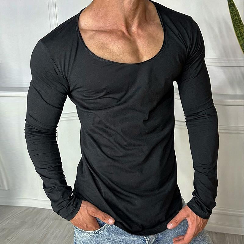 Men's Retro Casual Solid Color Round Neck Long Sleeve T-Shirt 70854756TO