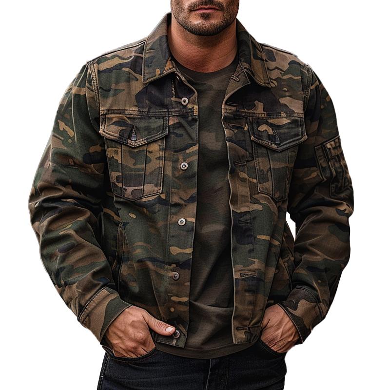 Men's Vintage Camouflage Lapel Jacket 87718784X