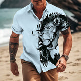 Men's Tiger Print Lapel Short Sleeve Shirt 00275490U