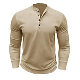 Men's Henley Collar Solid Long Sleeve T-Shirt 32497829U