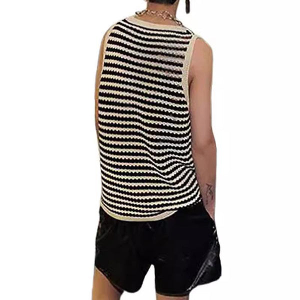 Men's Casual Loose Retro Striped Knitted Tank Tops 35851785X