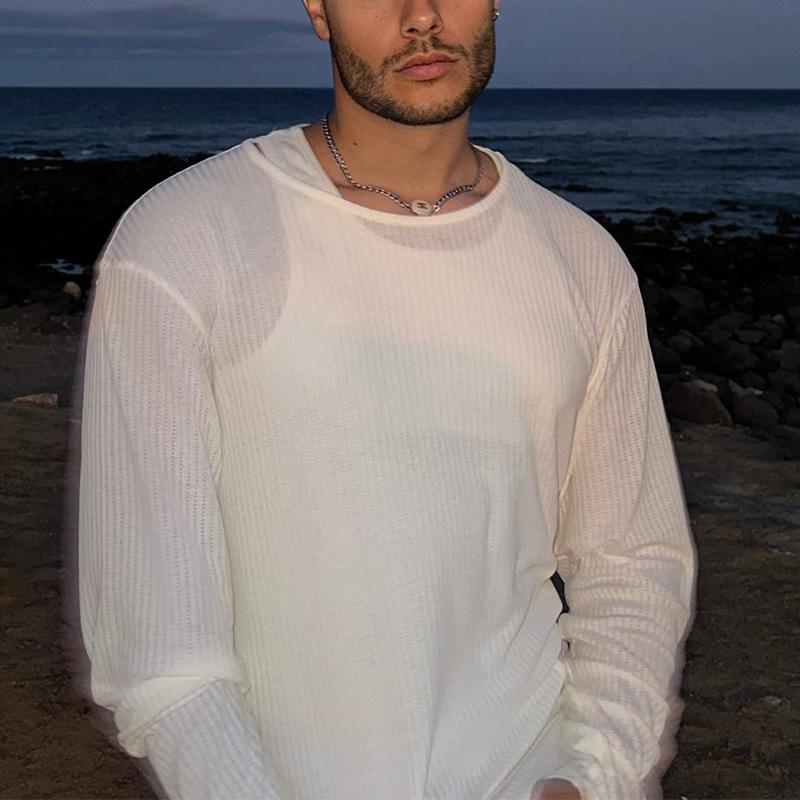 Men's Solid Color Round Neck Loose Long Sleeve Bottom T-Shirt 77920441X