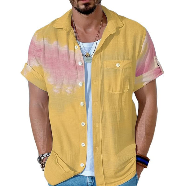 Men's Casual Printed Patch Pocket Lapel Slim Fit Short Sleeve Shirt 82533011M