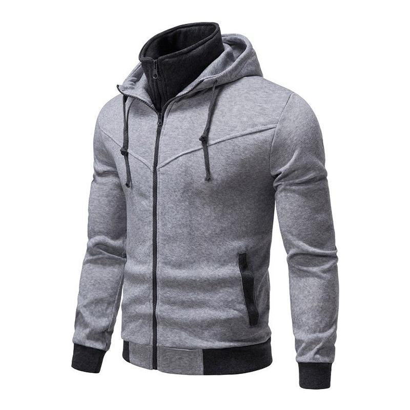 Men's Casual Slim Contrast Double Collar Hooded Zip Sweatshirt 37180172M