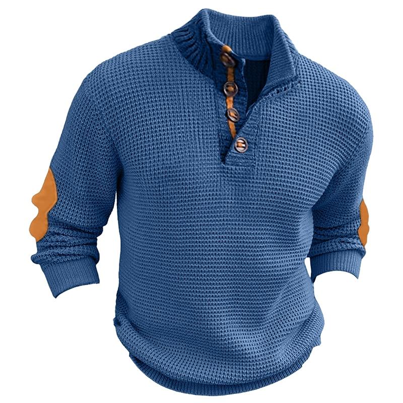 Men's Casual Colorblock Pullover Stand Collar Long Sleeve Sweater 38669811Y