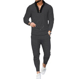 Men's Casual Waffle Long Sleeve Stand Collar Sports Set 63417199F