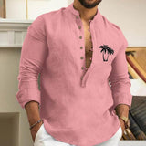 Men's Vintage Coconut Print Henley Collar Long Sleeve Shirt 52777628Y