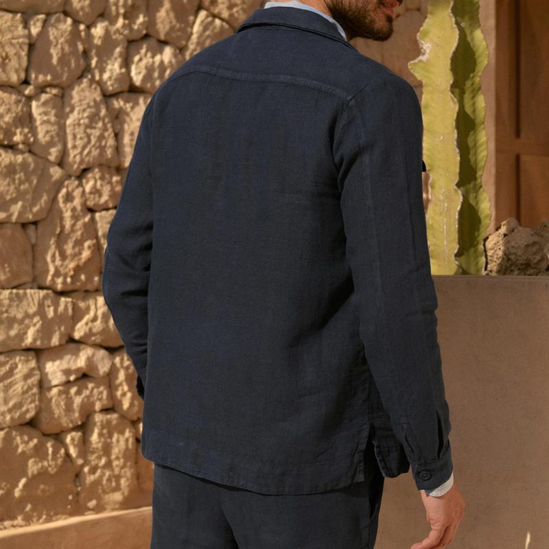 Men's Casual Cotton Linen Blend Lapel Loose Safari Jacket 80895229M