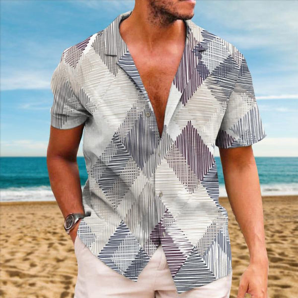 Men's Retro Line Geometric Lapel Short-sleeved Shirt 72095252TO