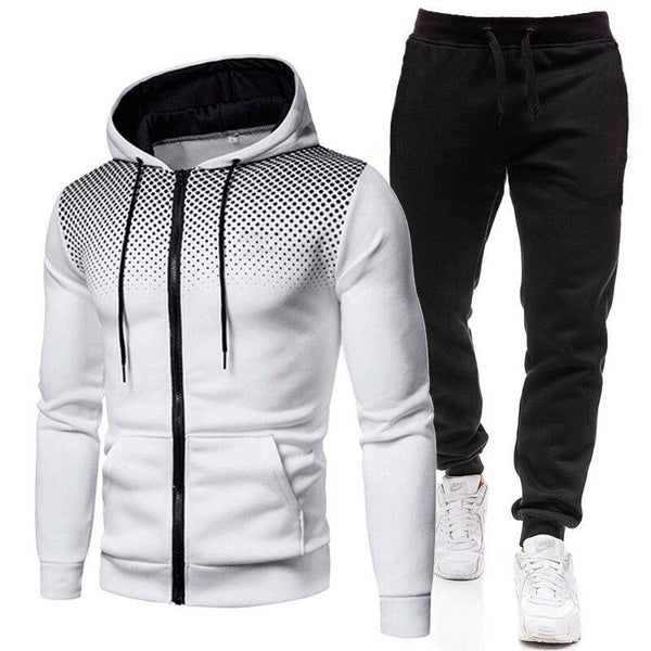 Men's Casual Polka Dot Print Hooded Zipper Jacket Sweatpants Sports Set 30606823M