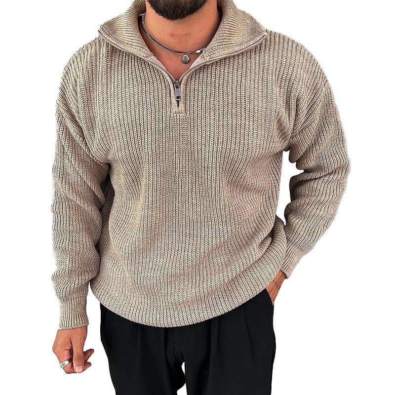 Men's Solid Color Pullover Half Zip Knitted Sweater 30777296X