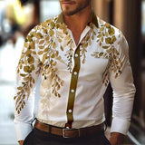Men's Leaf Print Long Sleeve Lapel Shirt 23977776X