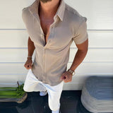 Men's Casual Solid Color Lapel Short Sleeve Shirt 37145589TO