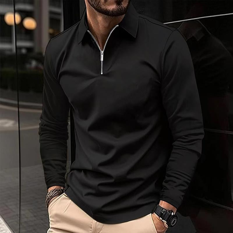 Men's Casual Solid Color Zipper Long Sleeve POLO Shirt  68016263Y