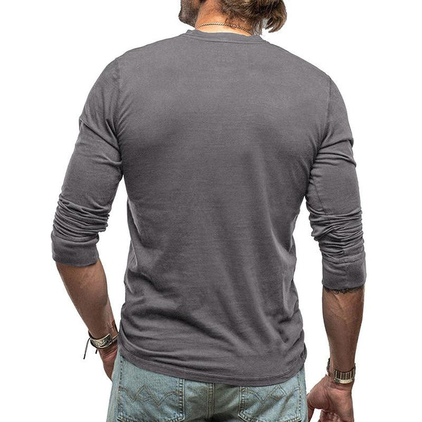 Men's Vintage Solid Color Henley Collar Long Sleeve T-Shirt 96415517Y
