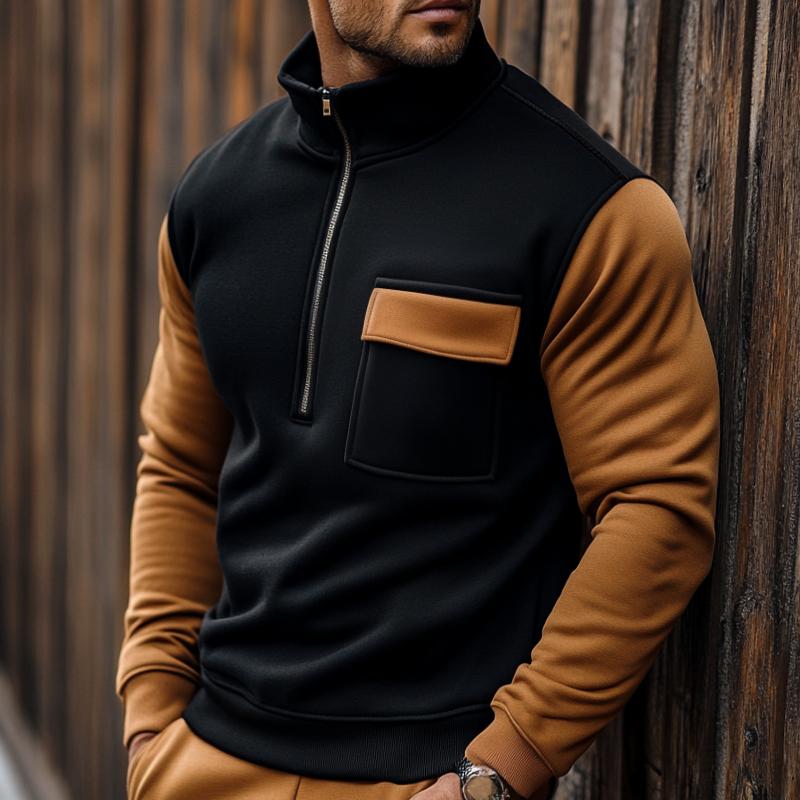 Men's Retro Casual Colorblock Stand Collar Zipper Sweatshirt 20501489TO