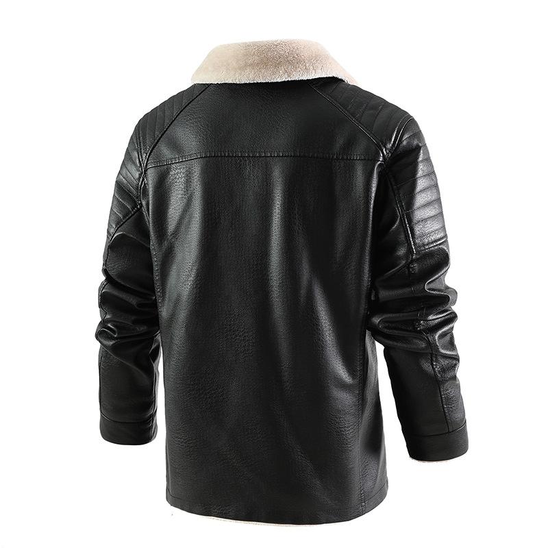 Men's Fleece-lined Thickened Lapel Single Breasted Mid-length Leather Coat 52104453Z