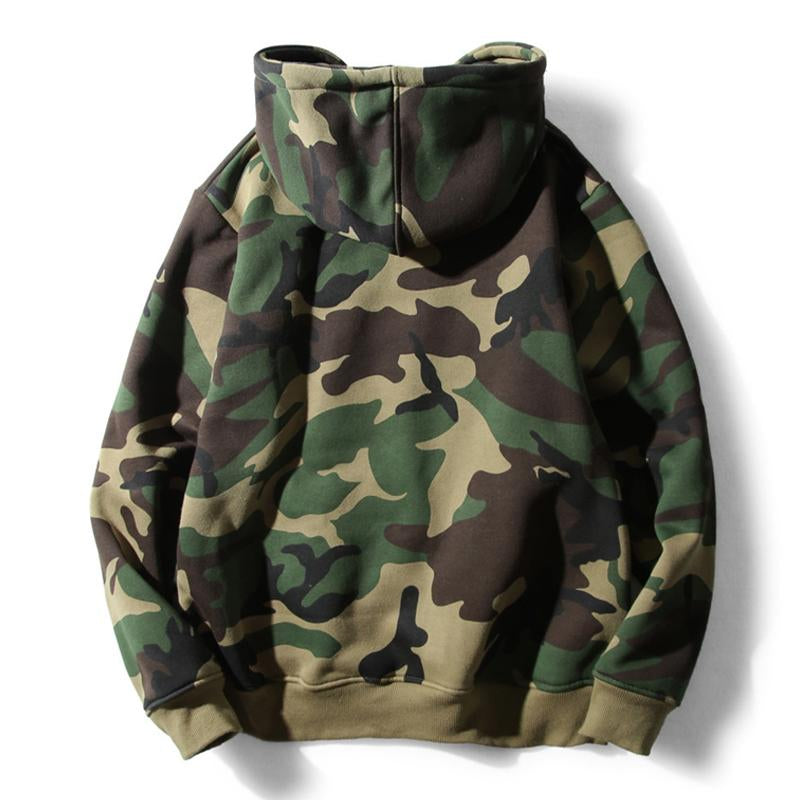 Men's Casual Outdoor Camouflage Fleece Warm Loose Hoodie 24316750M