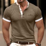 Men's Colorblock Henley Neck Chest Pocket Short Sleeve T-Shirt 89472341Y
