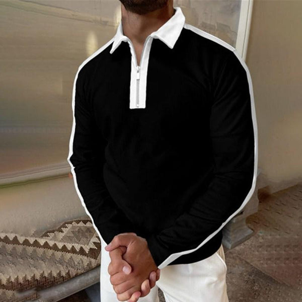 Men's Contrast Color Long Sleeve Half Zip POLO Shirt 98026437X