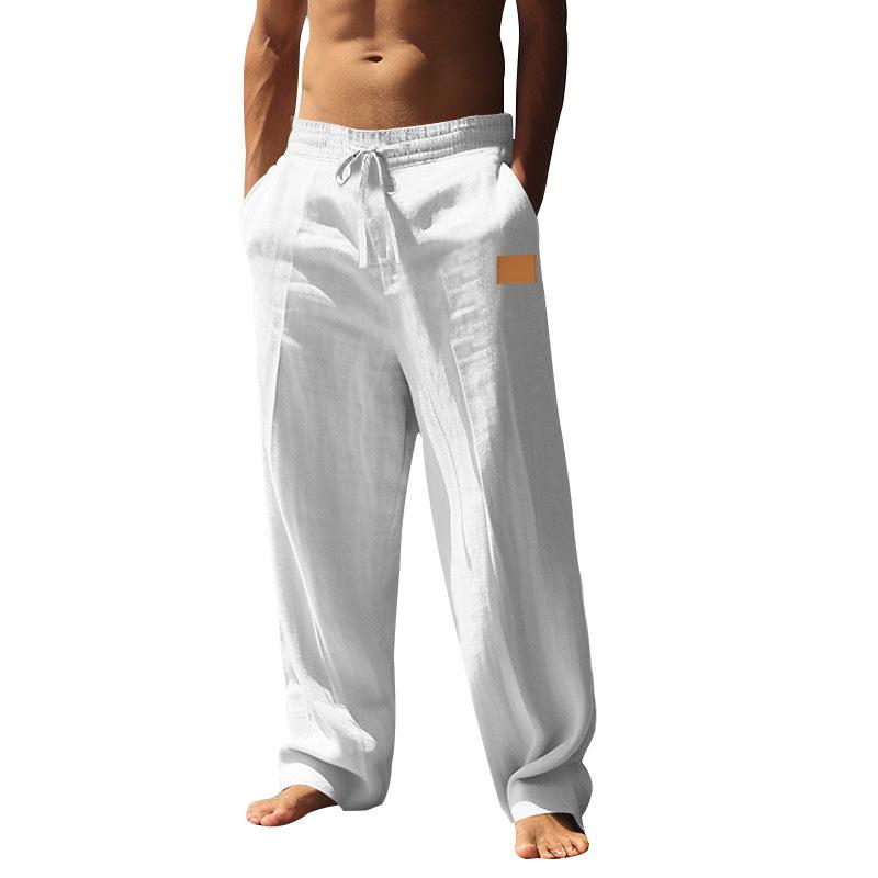 Men's Lace-up Beach Breathable Cotton and Linen Loose Pants 30111852X