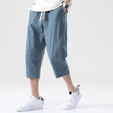 Men's Casual Cotton Linen Elastic Waist Loose Cropped Pants 99636076M