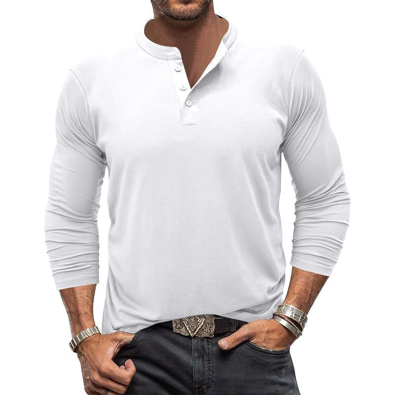 Men's Casual Solid Color Long Sleeve Henley Collar T-Shirt 55508678Y