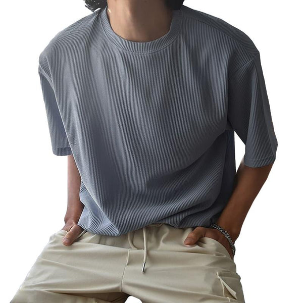 Men's Retro Casual Solid Color Round Neck Short Sleeve T-Shirt 12833689TO