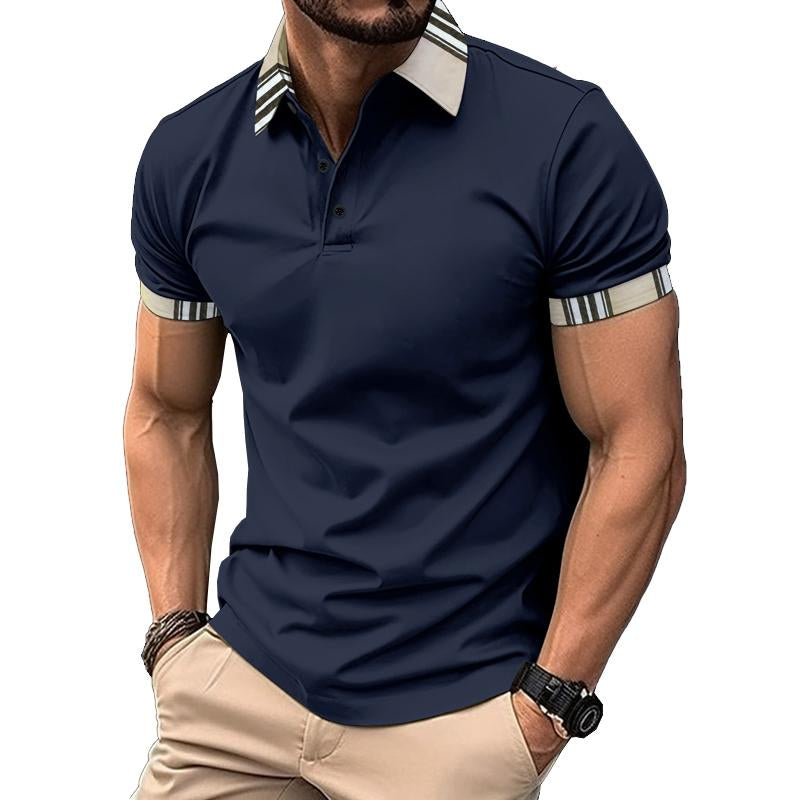 Men's Short Sleeve Lapel Collar Contrasting Button Pocket POLO Shirt 87296985X