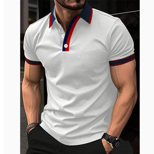 Men's Casual Color Block Short Sleeve Polo Shirt 87652922Y
