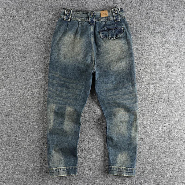 Men'S Vintage Washed Distressed Multi-Pocket Cargo Jeans 73826459Y
